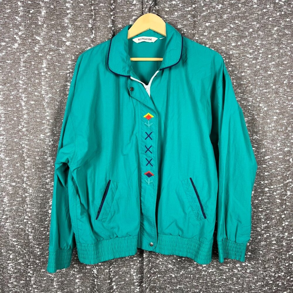 Recreation Vintage Jacket Blue Embroidered Full Zip Run Jog Tennis‎ 90's